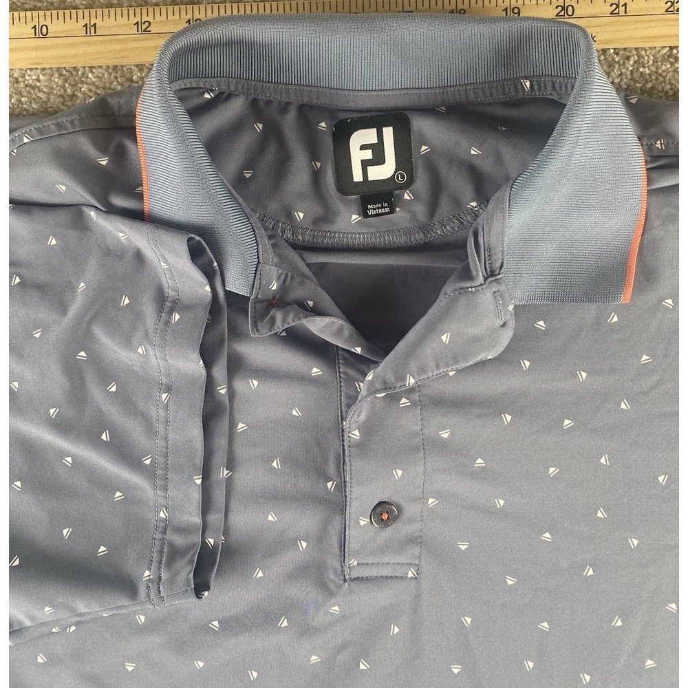 Footjoy All Over play Button Print Polo Shirt Mens L Gray Performance Wick Golf